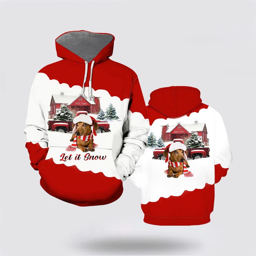 Christmas 3D Hoodie, Let It Snow Dachshund Dog Christmas All Over Print 3D Hoodie