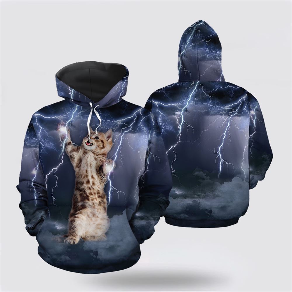 Christmas 3D Hoodie, Lightning Cat All Over Print 3D Hoodie