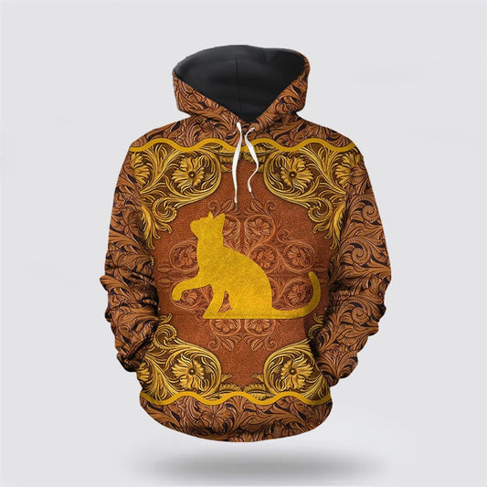 Christmas 3D Hoodie, Love Cat Antique Golden All Over Print 3D Hoodie