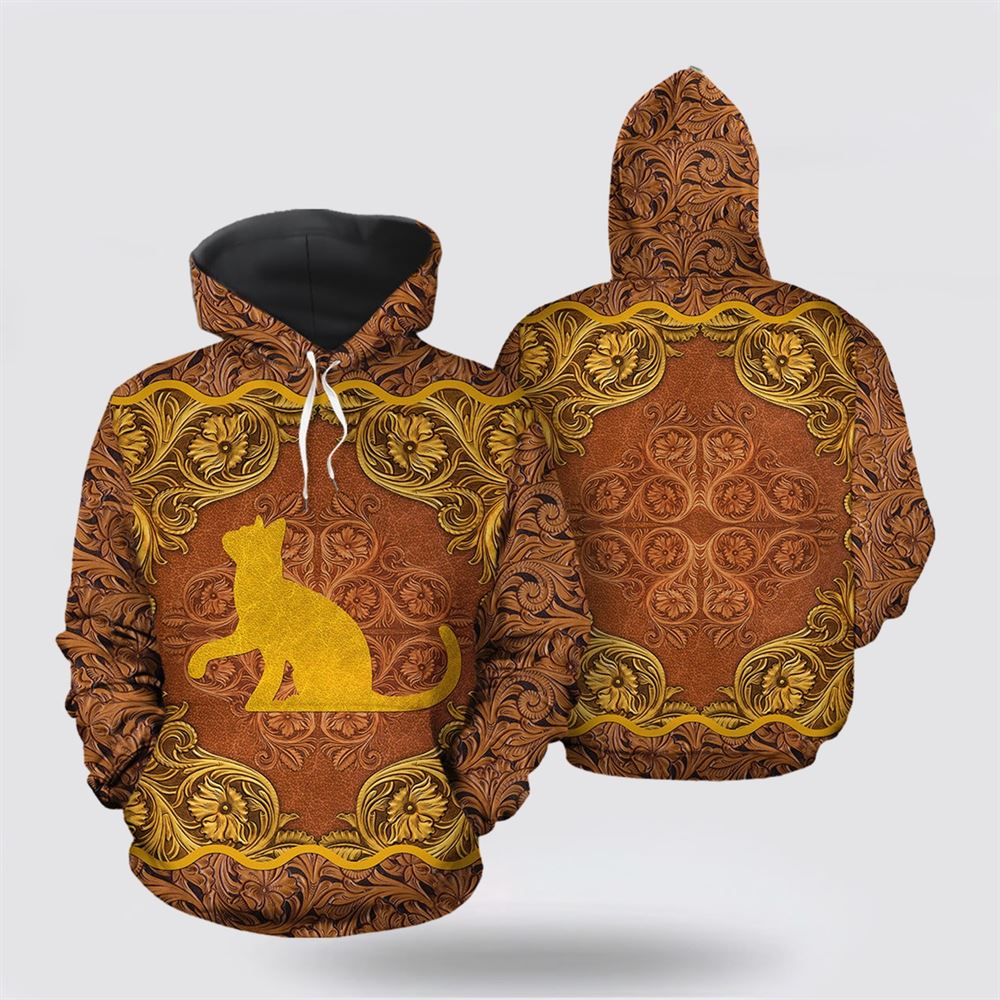 Christmas 3D Hoodie, Love Cat Antique Golden All Over Print 3D Hoodie