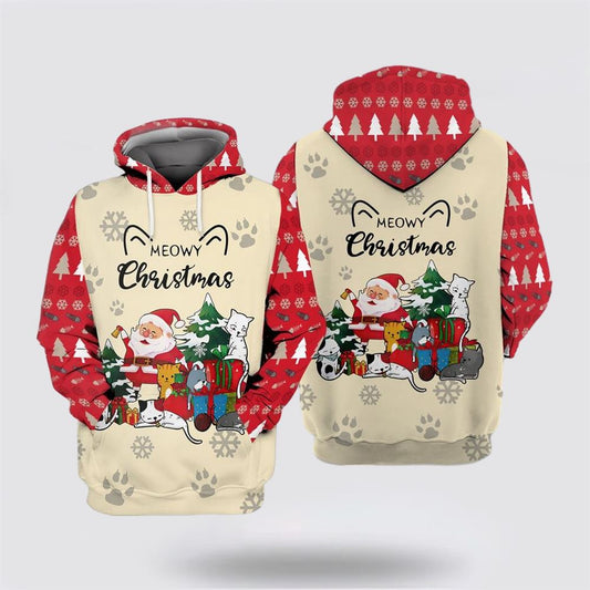 Christmas 3D Hoodie, Meowy Christmas Gift For Cat Lovers All Over Print 3D Hoodie