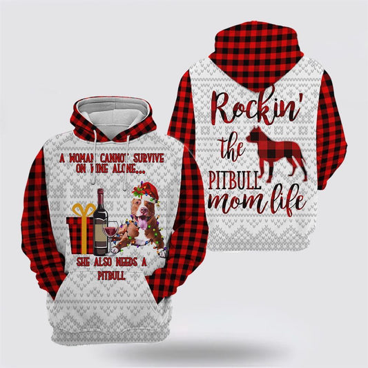 Christmas 3D Hoodie, Pitbull Dog Wine Christmas All Over Print 3D Hoodie