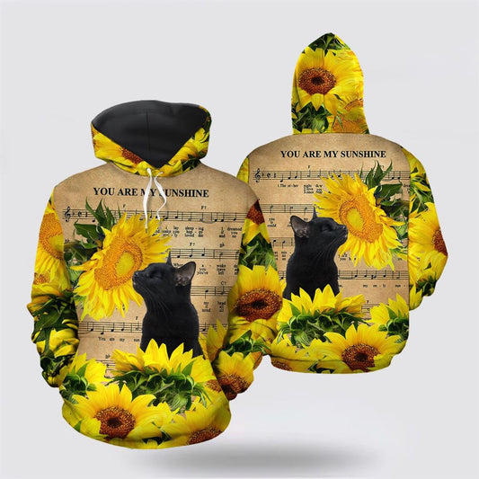 Christmas 3D Hoodie, Sunflower Black Cat All Over Print 3D Hoodie