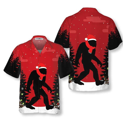 Christmas Bigfoot In The Forest Hawaiian Shirt, Xmas Hawaiian Shirts