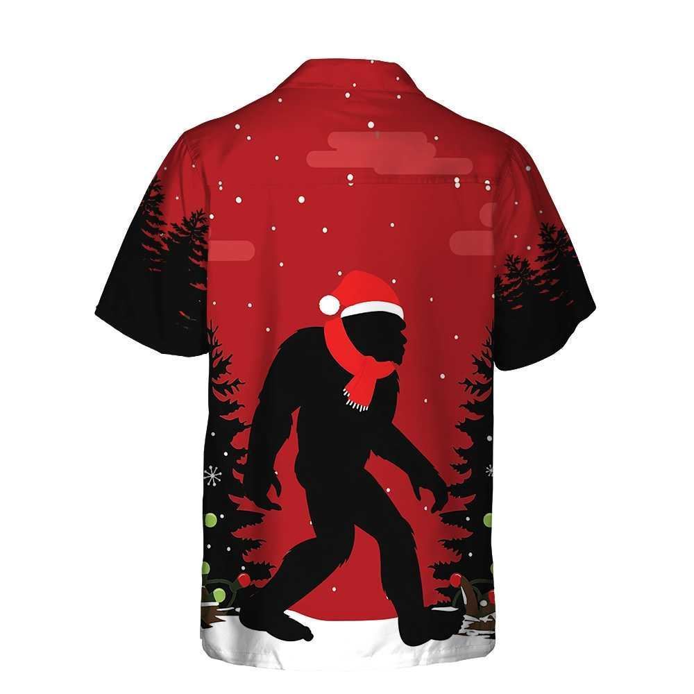 Christmas Bigfoot In The Forest Hawaiian Shirt, Xmas Hawaiian Shirts