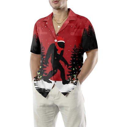 Christmas Bigfoot In The Forest Hawaiian Shirt, Xmas Hawaiian Shirts