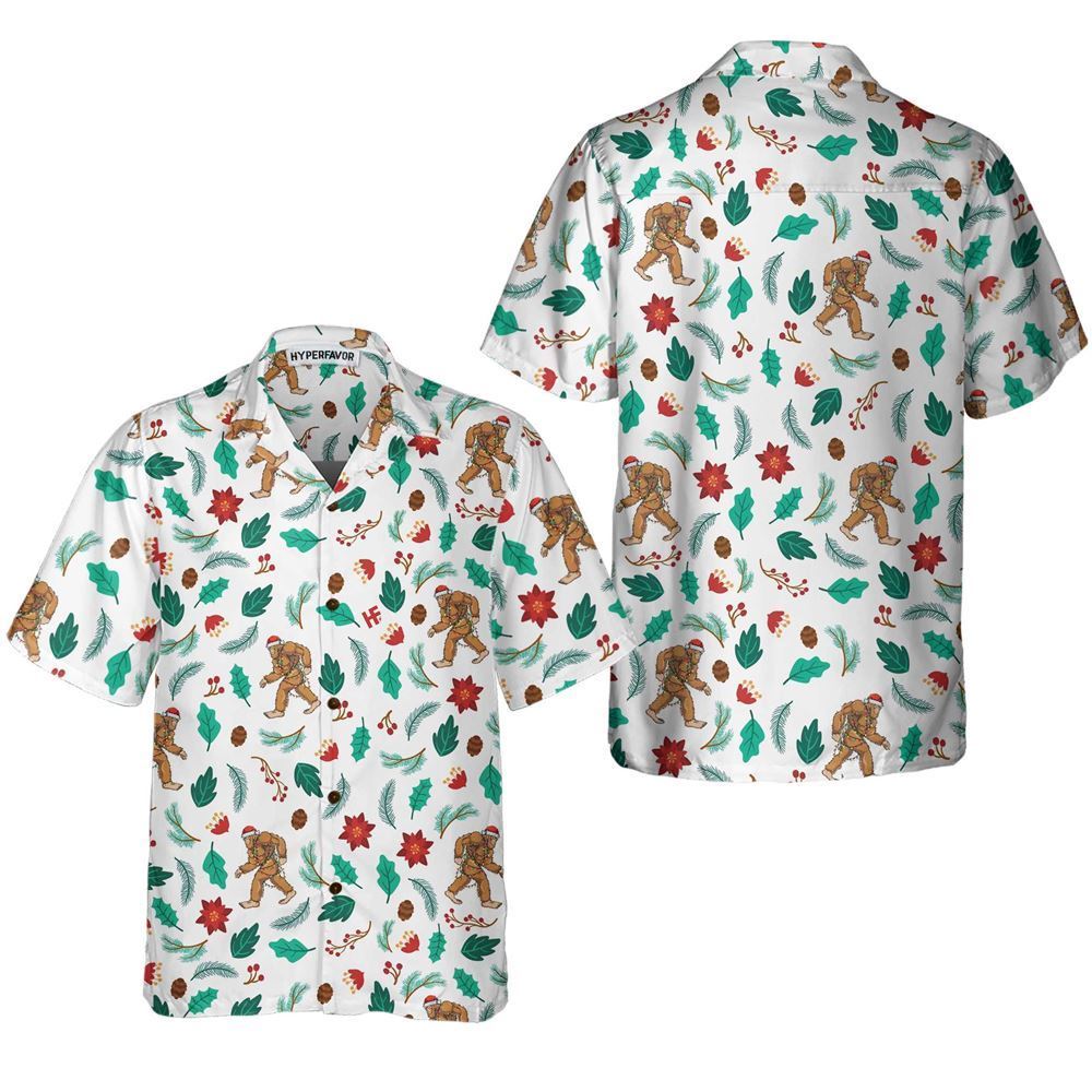 Christmas Bigfoot Sasquatch Pattern Hawaiian Shirt, Xmas Hawaiian Shirts