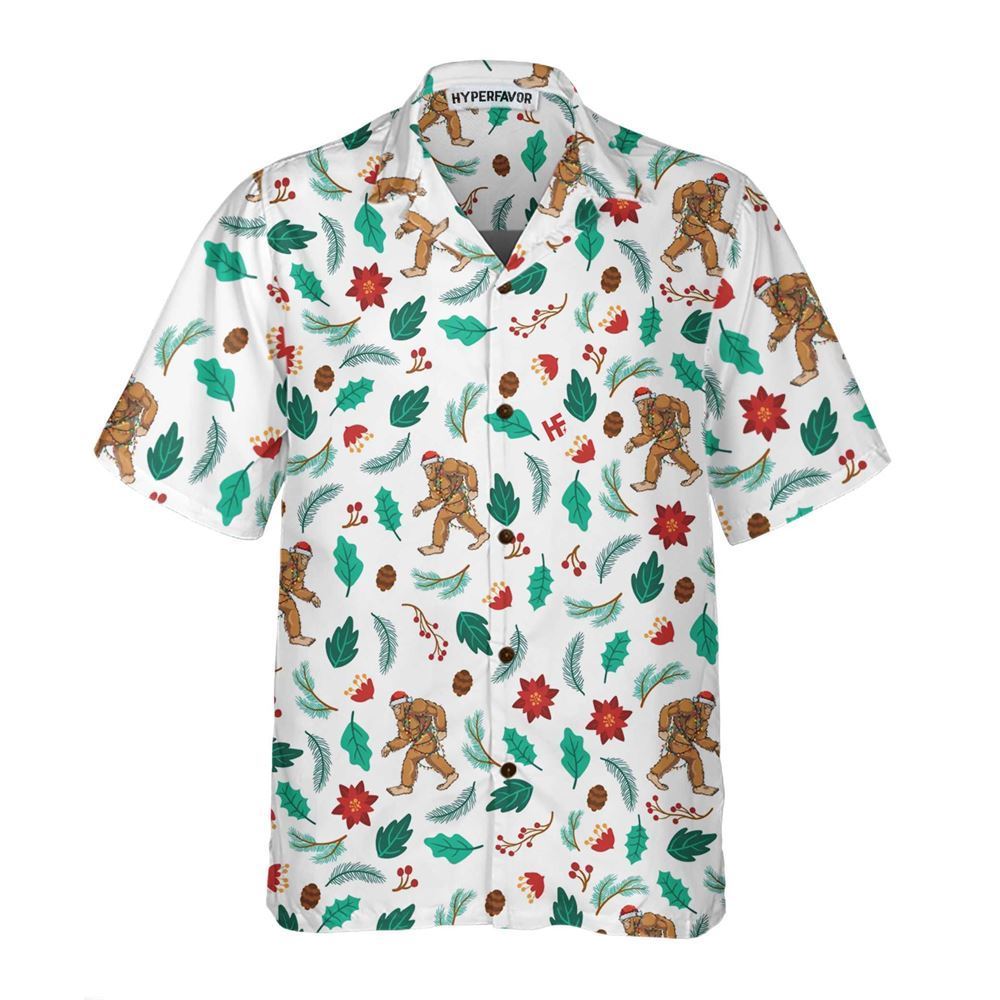 Christmas Bigfoot Sasquatch Pattern Hawaiian Shirt, Xmas Hawaiian Shirts