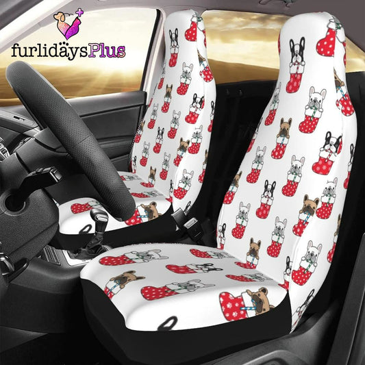 Christmas Car Seat Covers, Christmas Socks Bulldog Car Seat Covers Vehicle Front Seat Covers