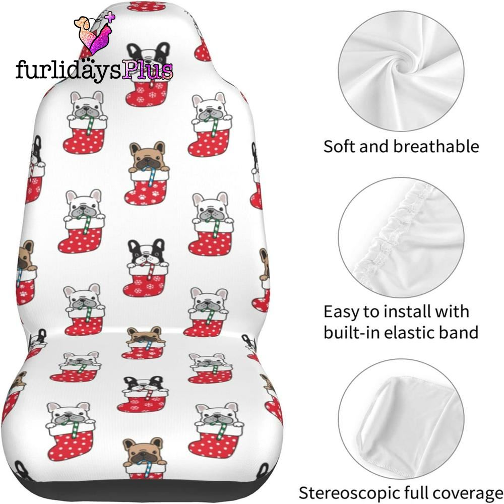 Christmas Car Seat Covers, Christmas Socks Bulldog Car Seat Covers Vehicle Front Seat Covers