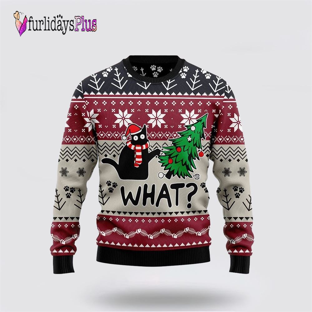 Christmas Cat What G5127 Funny Family Ugly Christmas Sweater, Cat Lover Christmas Sweater