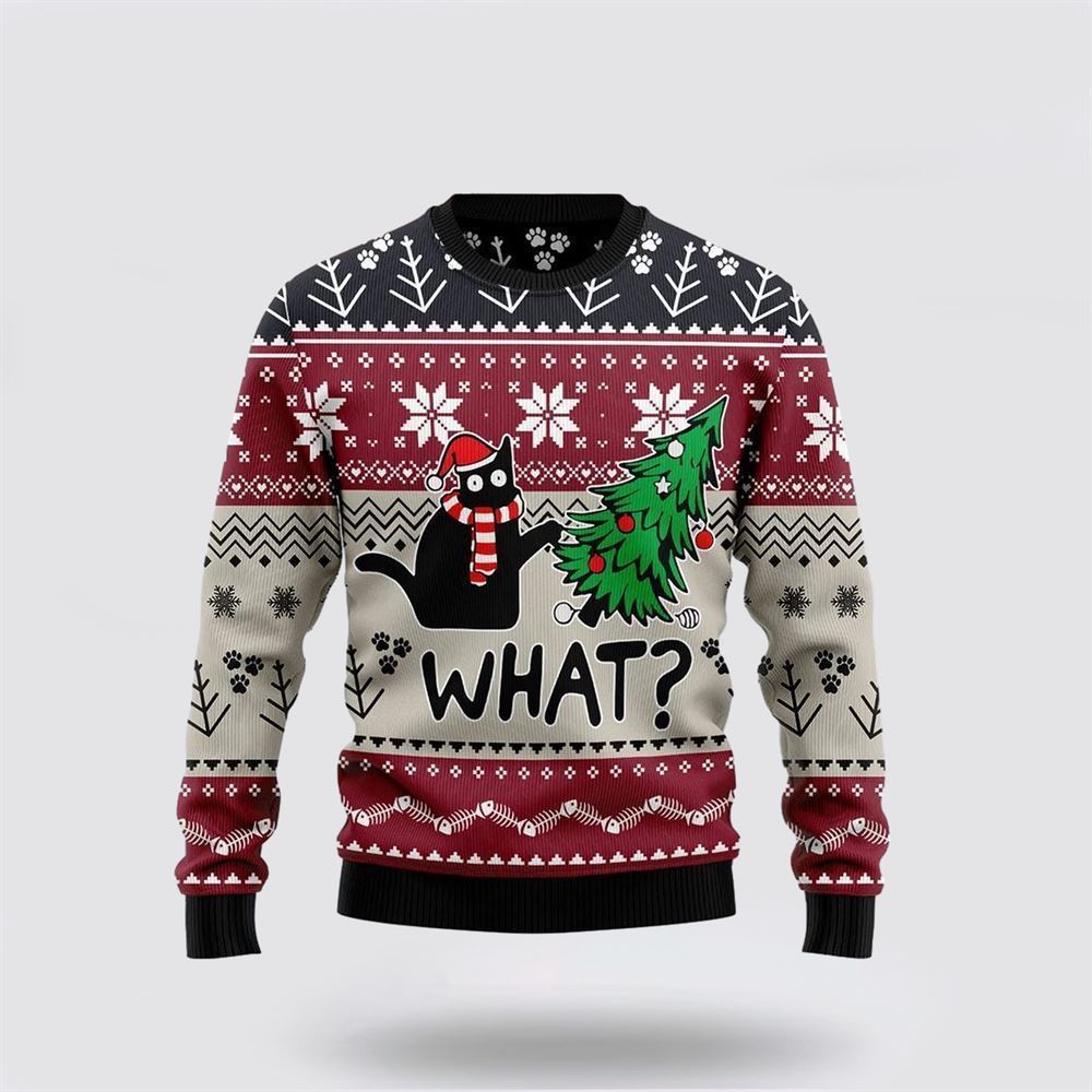 Christmas Cat What G5127 Funny Family Ugly Christmas Sweater, Christmas Sweater For Cat Lover