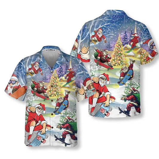 Christmas Come On Skateboard With Santa Hawaiian Shirt, Xmas Hawaiian Shirts