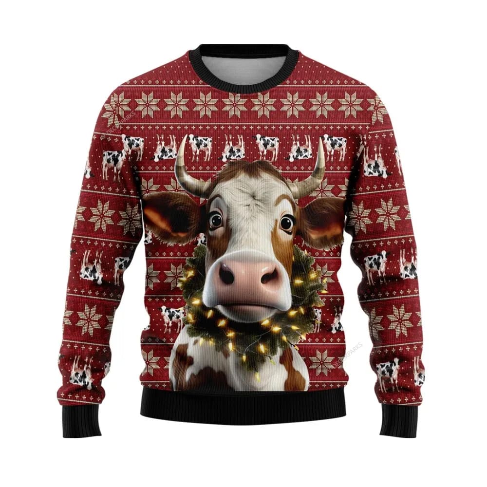 Christmas Cow Wreath Ugly Christmas Sweaters For Men Women, Christmas Gift, Christmas Winter Fashion, Farmers Sweater