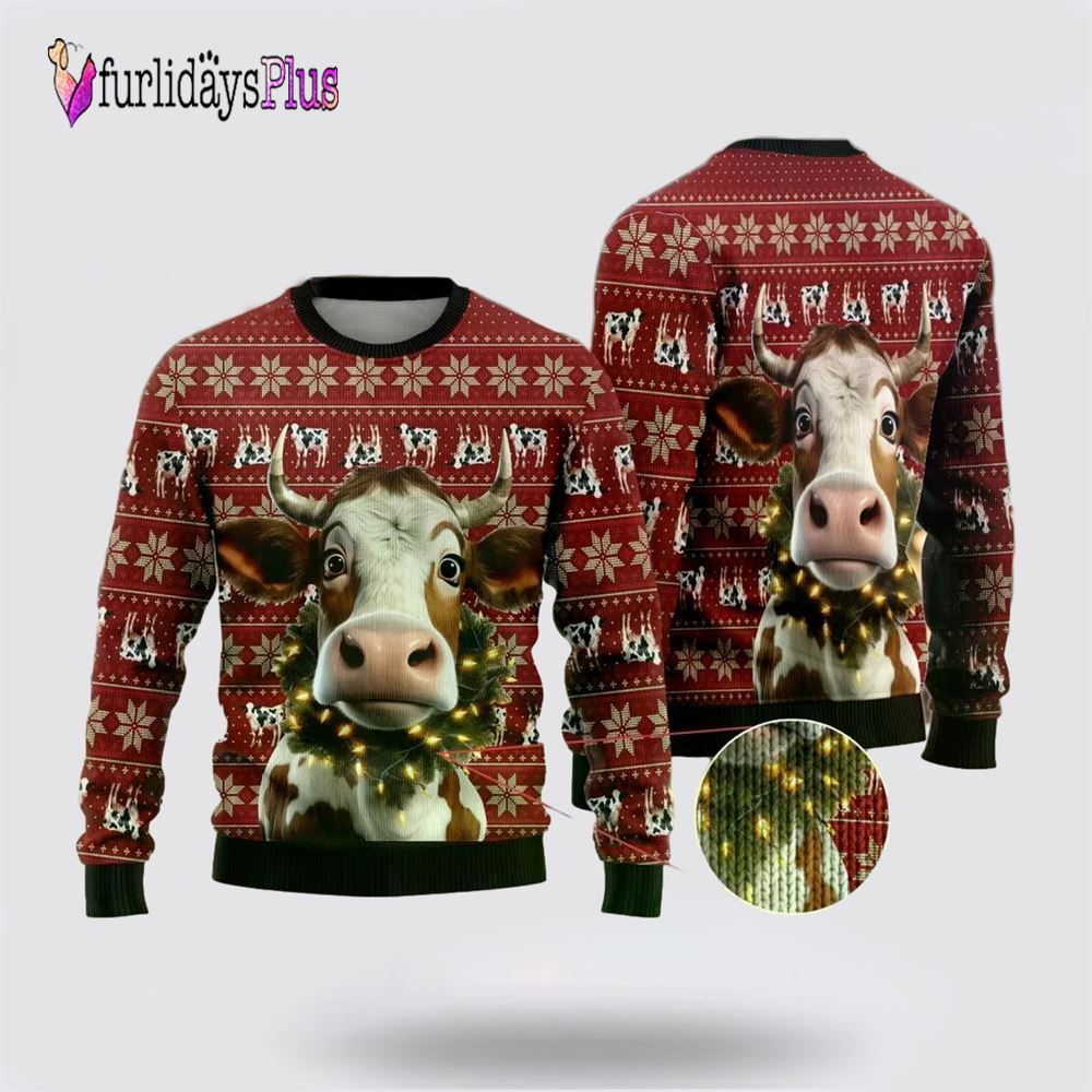 Christmas Cow Wreath Ugly Christmas Sweaters For Men Women, Christmas Gift, Christmas Winter Fashion, Farmers Sweater