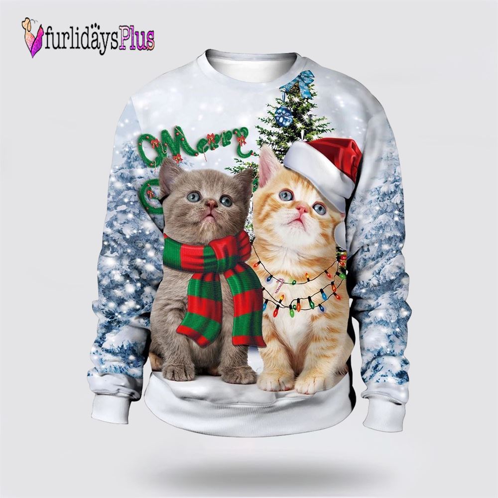 Christmas Cute Cat Pine Tree Sweater, Cat Lover Christmas Sweater