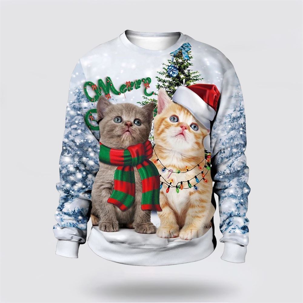 Christmas Cute Cat Pine Tree Sweater Ugly Christmas Sweater, Christmas Sweater For Cat Lover