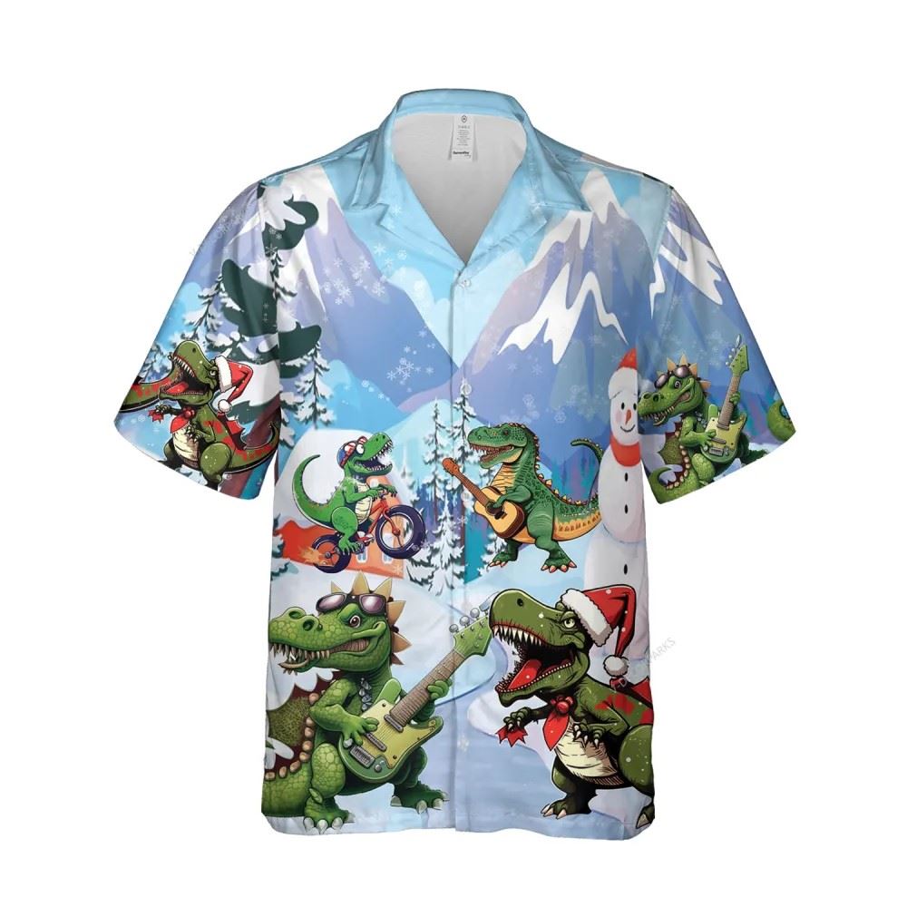Christmas Dinosaur Santa Clause Dino Printed Hawaiian Shirt, Xmas Hawaiian Shirts