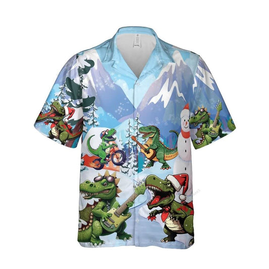 Christmas Dinosaur Santa Clause Dino Printed Hawaiian Shirt, Xmas Hawaiian Shirts