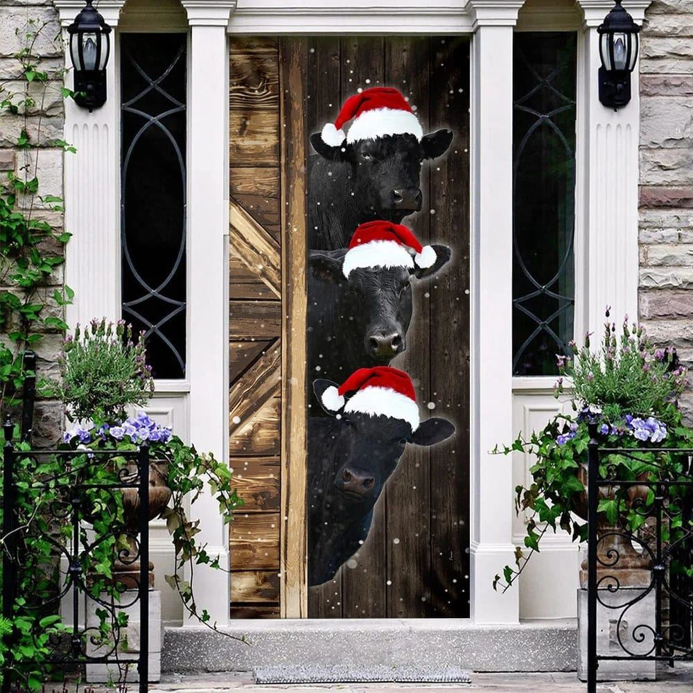 Christmas Door Cover, Angus Cattle Door Cover, Unique Gifts Doorcover, Housewarming Gifts, Xmas Door Covers