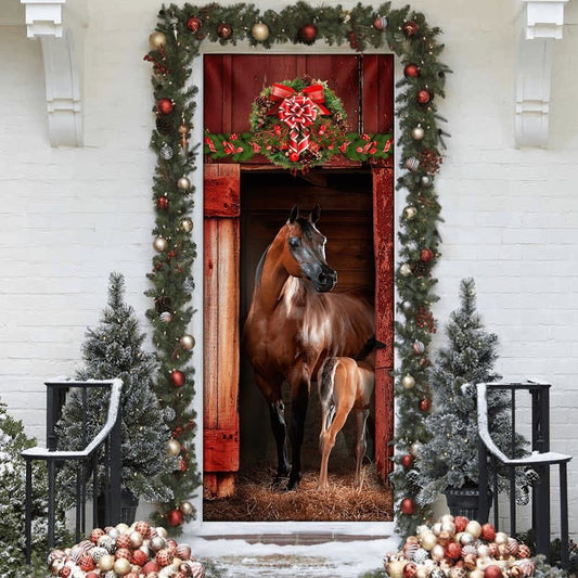 Christmas Door Cover, Arabian Horse Barn Door Cover Gifts For Home Decor Christmas Day, Xmas Door Covers