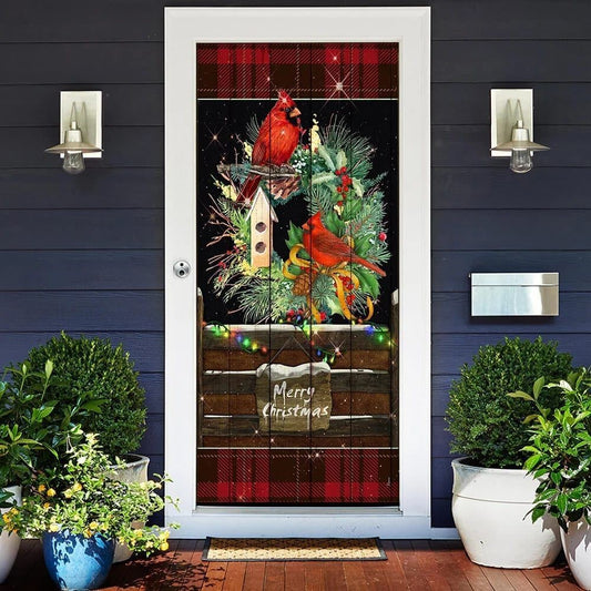 Christmas Door Cover, Beautiful Cardinal Merry Christmas Door Cover, Cardinal Christmas Decor, Xmas Door Covers