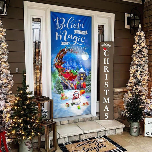 Christmas Door Cover, Believe In The Magic Of Christmas, Santa Claus Door Cover, Xmas Door Covers