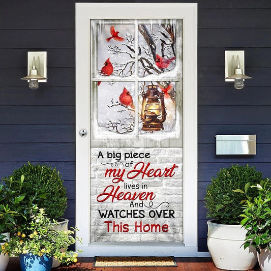 Christmas Door Cover, Cardinals A Big Piece Of My Heart Lives In Heaven Door Cover, Xmas Door Covers