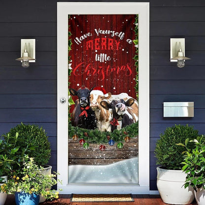 Christmas Door Cover, Cattle Merry Christmas Door Cover, Front Door Christmas Cover, Xmas Door Covers