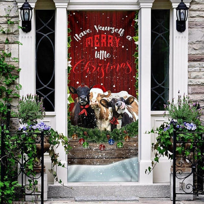 Christmas Door Cover, Cattle Merry Christmas Door Cover, Front Door Christmas Cover, Xmas Door Covers