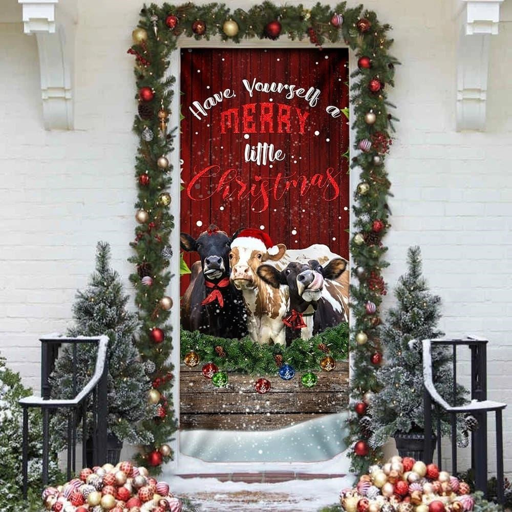 Christmas Door Cover, Cattle Merry Christmas Door Cover, Front Door Christmas Cover, Xmas Door Covers