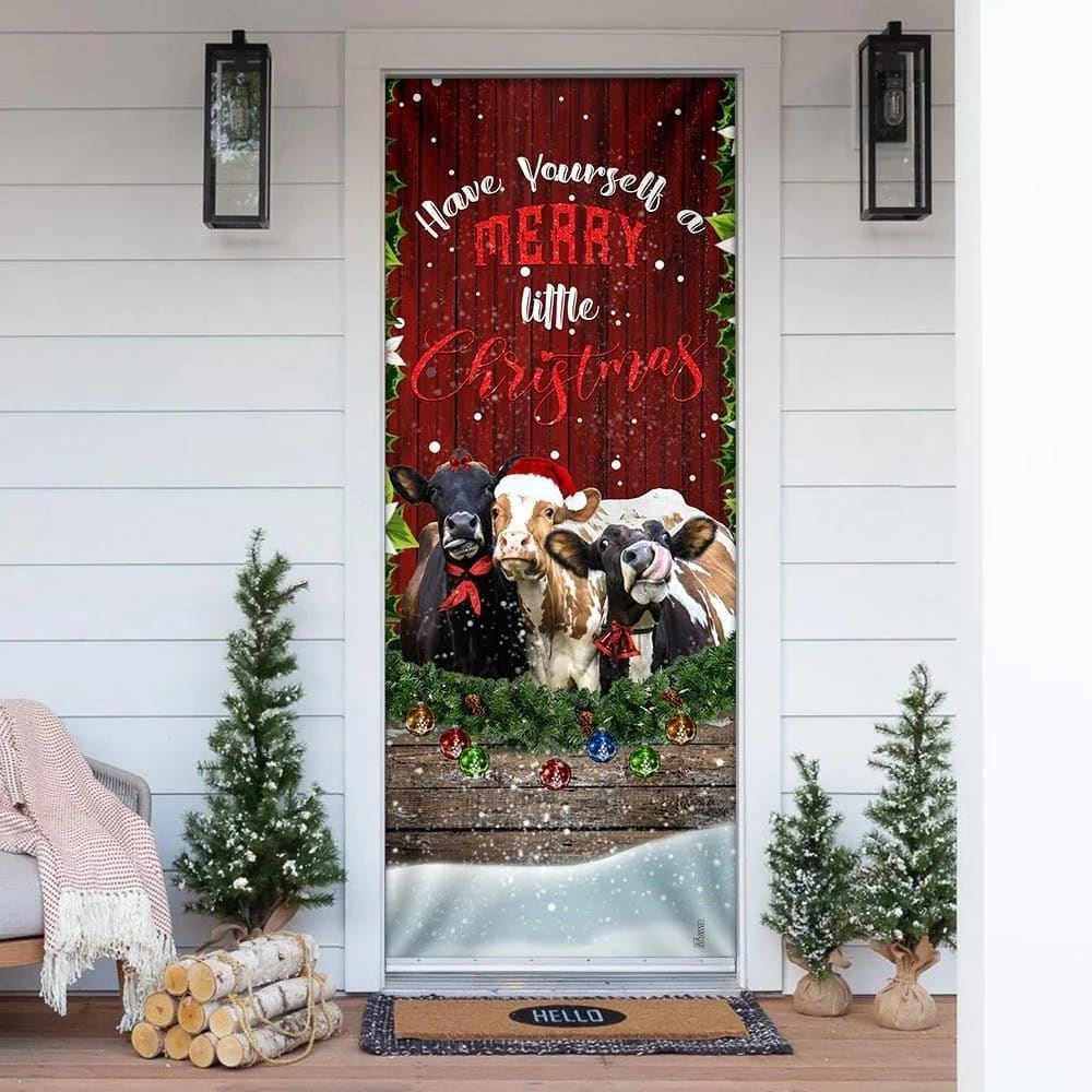 Christmas Door Cover, Cattle Merry Christmas Door Cover, Front Door Christmas Cover, Xmas Door Covers