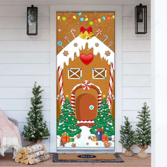 Christmas Door Cover, Christmas Gingerbread House Door Covers Festive Holiday Window Decorations, Xmas Door Covers