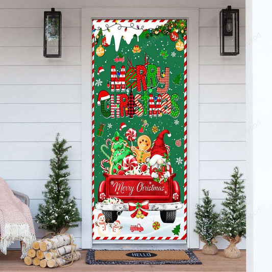 Christmas Door Cover, Christmas Red Truck Door Cover, Xmas Door Covers