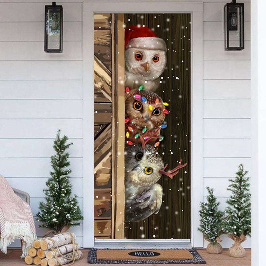 Christmas Door Cover, Cute Owl Christmas Door Cover,Fun Xmas Holiday Decorations, Xmas Door Covers