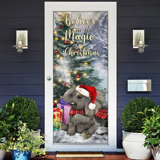 Christmas Door Cover, Elephant Door Cover, Believe In The Magic Of Christmas Door Cover, Xmas Door Covers
