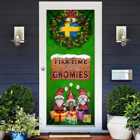 Christmas Door Cover, Fika Time With My Gnomies Door Cover, Swedish Heritage Gnome Door Cover, Xmas Door Covers