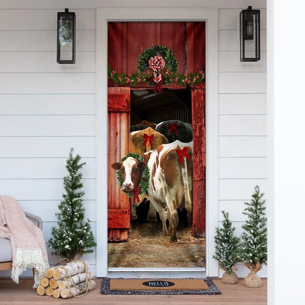 Christmas Door Cover, Funny Family Cattle Door Cover, Unique Gifts Doorcover, Xmas Door Covers