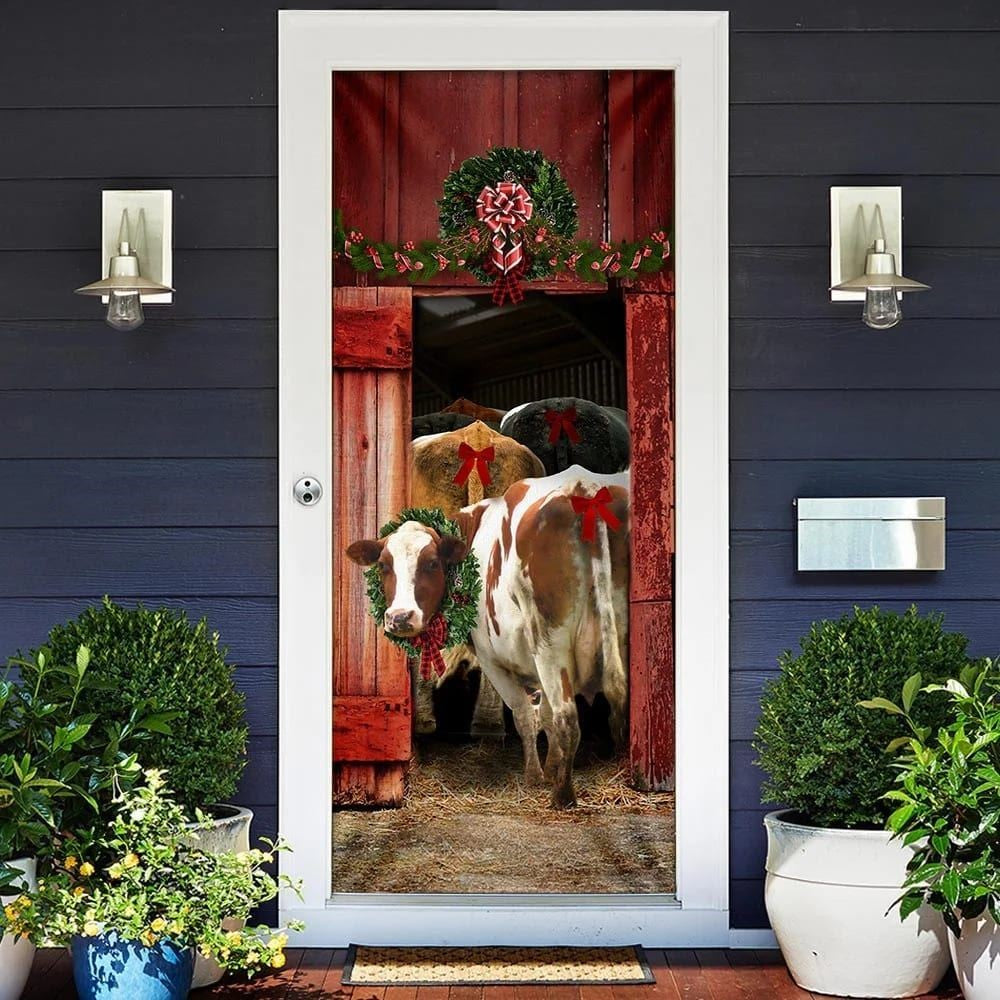 Christmas Door Cover, Funny Family Cattle Door Cover, Unique Gifts Doorcover, Xmas Door Covers