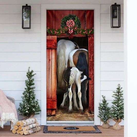 Christmas Door Cover, Funny Family Horse Door Cover, Unique Gifts Doorcover, Xmas Door Covers