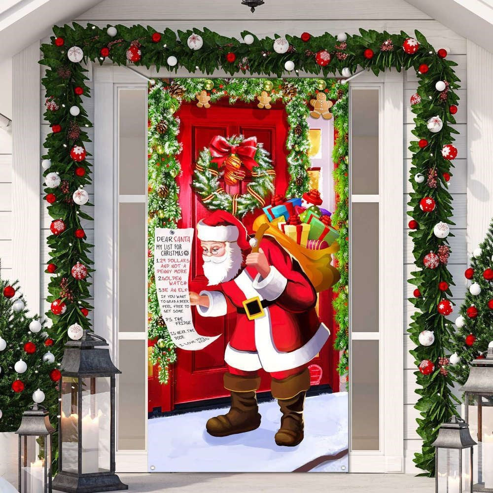 Christmas Door Cover, Funny Santa Claus Merry Christmas Door Cover, Festive & Engaging, Xmas Door Covers
