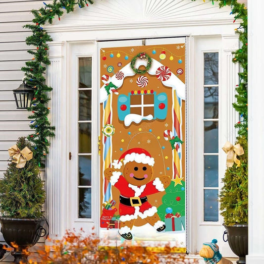Christmas Door Cover, Gingerbread House Door Cover, Christmas Gingerbread Door Banner Indoor, Xmas Door Covers