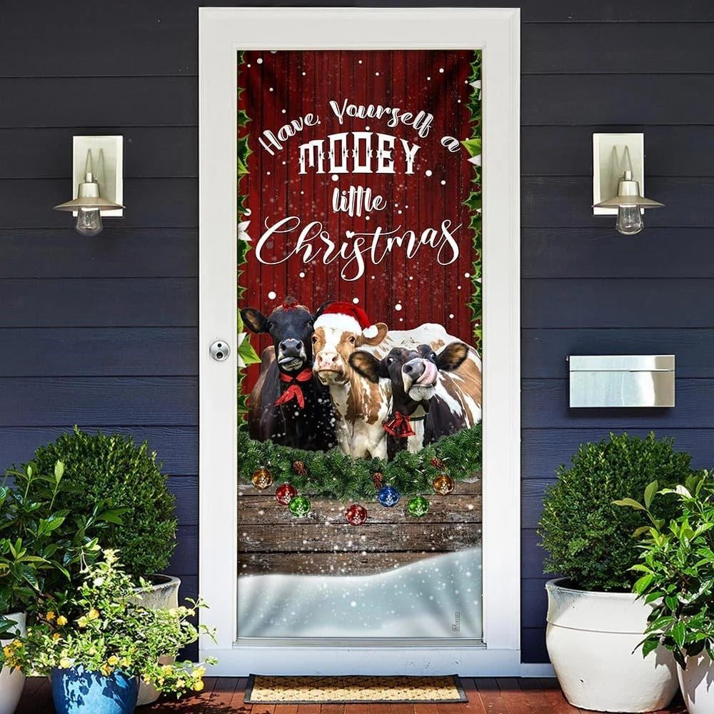 Christmas Door Cover, Happy Cattle Christmas Door Cover, Xmas Door Covers