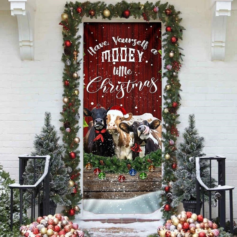 Christmas Door Cover, Happy Cattle Christmas Door Cover, Xmas Door Covers