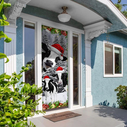 Christmas Door Cover, Oh Mooey Christmas Dairy Cattle Door Cover Decorations, Xmas Door Covers