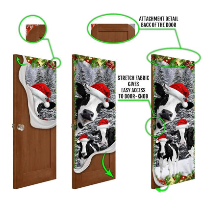 Christmas Door Cover, Oh Mooey Christmas Dairy Cattle Door Cover Decorations, Xmas Door Covers