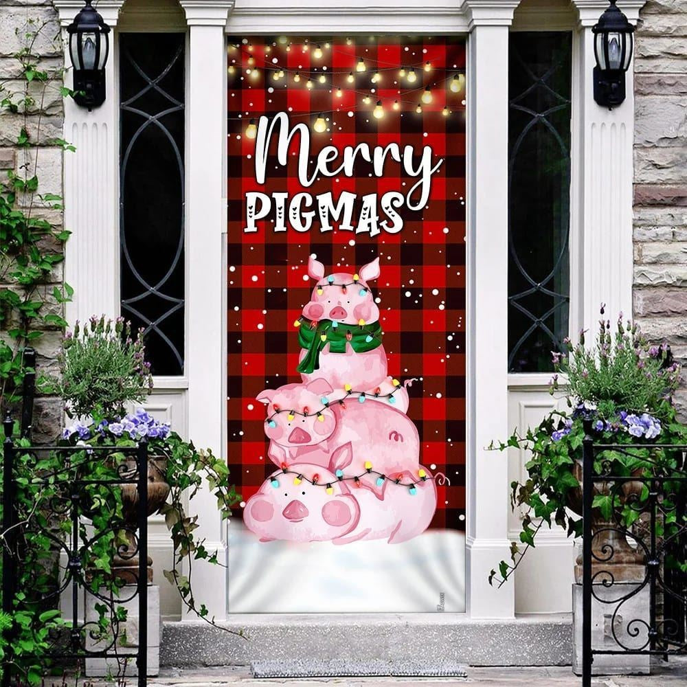 Christmas Door Cover, Three Pig Christmas Cattle Door Cover, Merry Pigmas, Xmas Door Covers