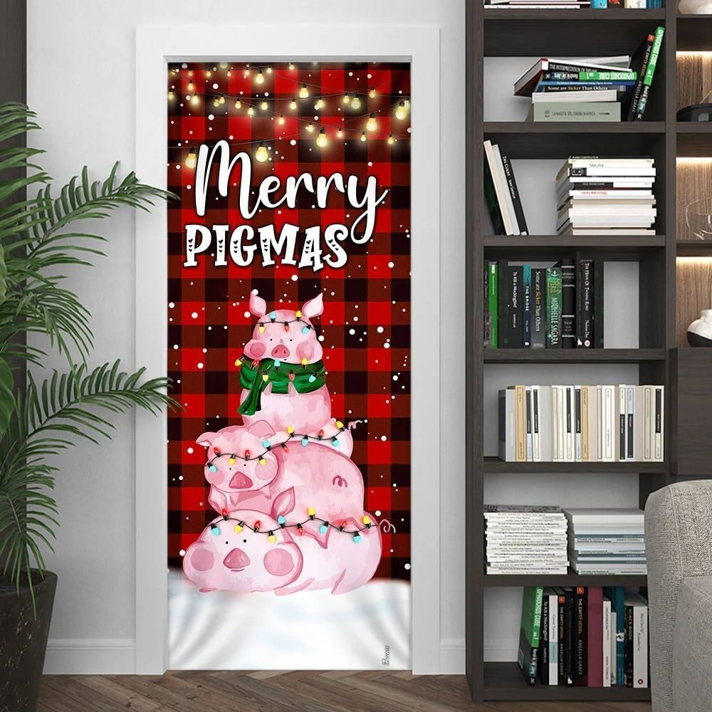 Christmas Door Cover, Three Pig Christmas Cattle Door Cover, Merry Pigmas, Xmas Door Covers