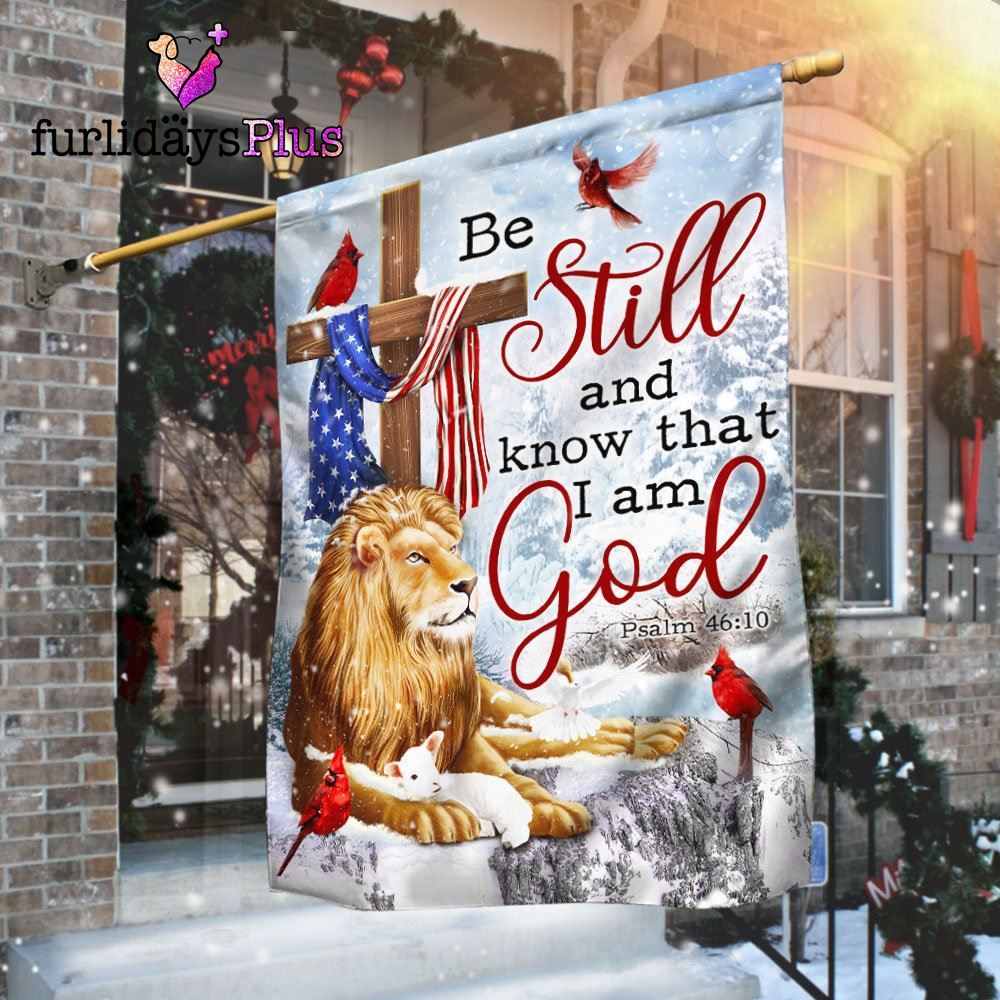Christmas Flag, Be Still And Know That I Am God Lion of Judah Christmas Flag, Christmas Flag Outdoor Decoration
