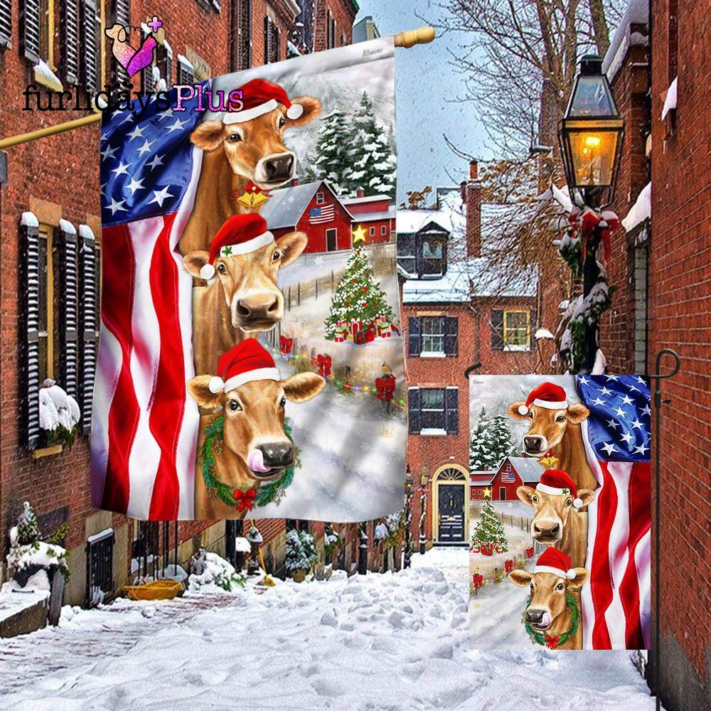 Christmas Flag, Christmas Cattle Cow American Flag